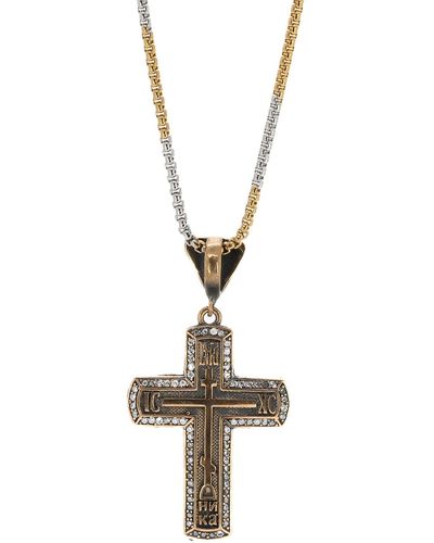 Ebru Jewelry Pave Diamond Gold Cross Chain Sterling Silver Necklace - Metallic