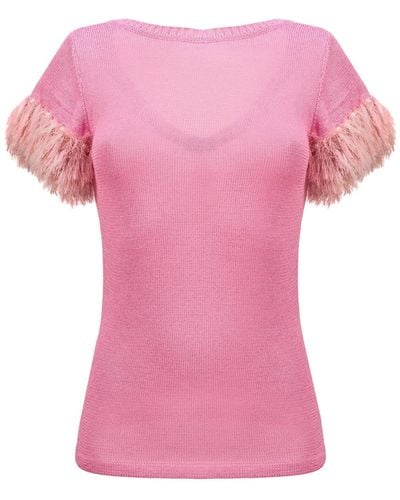 Andreeva Pink Knit Top With Handmade Knit Details