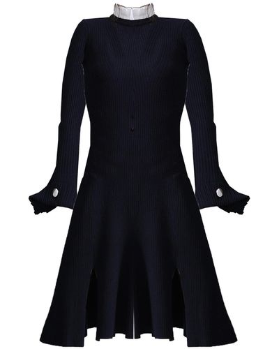 Smart and Joy Pleats Collar Preppy Knit Midi Dress - Black
