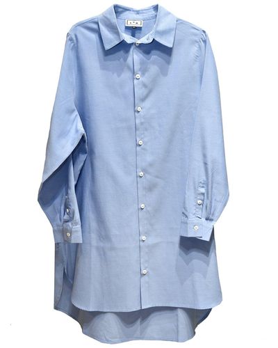 L2R THE LABEL Maxi Shirt In Blue Twill Cotton