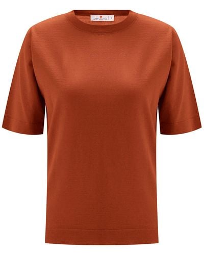 Peraluna Trine O-neck Fine Knit Merino Wool T-shirt - Orange