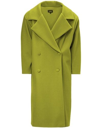 BLUZAT Structured Wool Coat With Oversized Lapels - Green