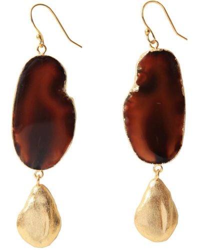 YAA YAA LONDON / Neutrals Hold The Baby Brown Agate Statement Earrings