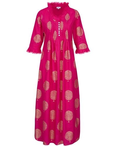 At Last Cotton Annabel Maxi Dress In Fuschia & Gold - Pink