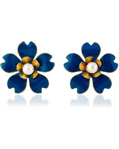 Milou Jewelry Buttercup Flower Earrings - Blue