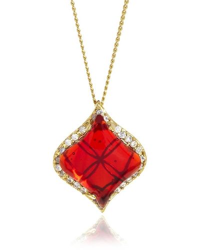 Georgina Jewelry Gold Petal Garnet Pendant - Red