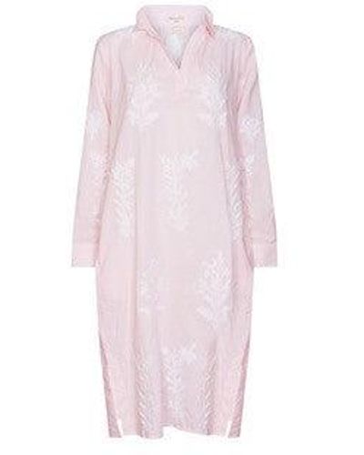 NoLoGo-chic White Embroidered Tourist Dress Cotton Light Pink