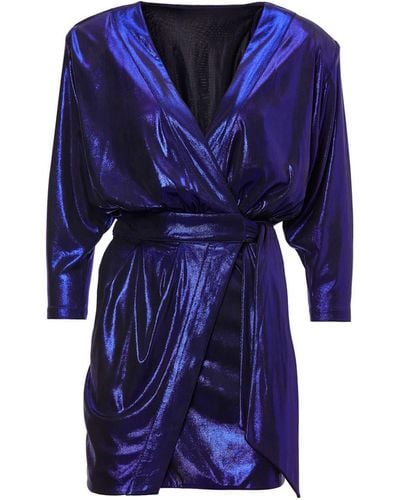 BLUZAT Electric Mini Dress With Draping Detail And Scarf - Blue