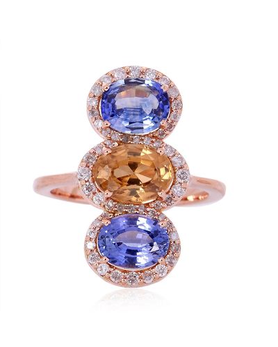 Artisan Pave Diamond Sapphire Cocktail Ring Handmade - Metallic