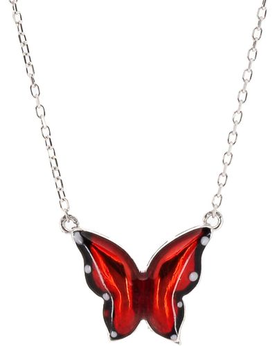 Ebru Jewelry Silver Joy Red Enamel Butterfly Necklace