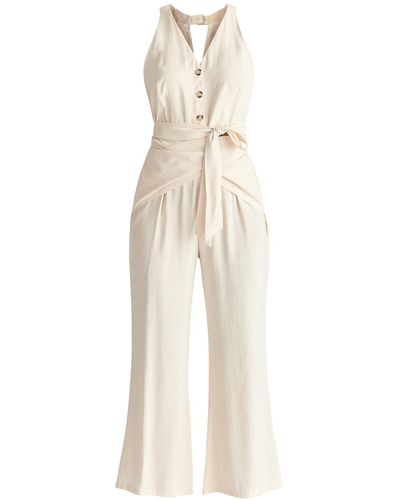 Paisie Neutrals Waist Tie Jumpsuit In Cream - Natural