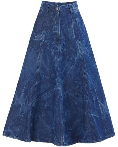Julia Allert A-line Flare Pleated Denim Skirt - Blue