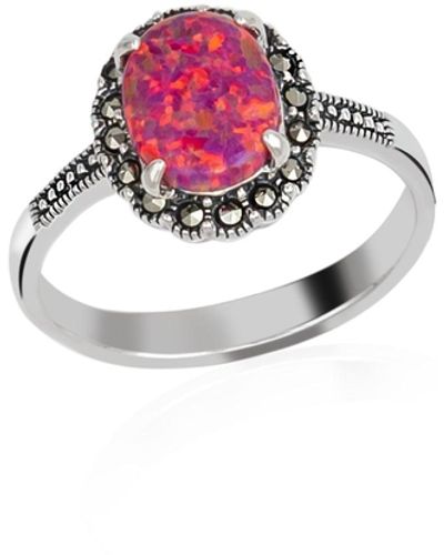 Spero London Red Opal Sterling Silver Ring - Pink