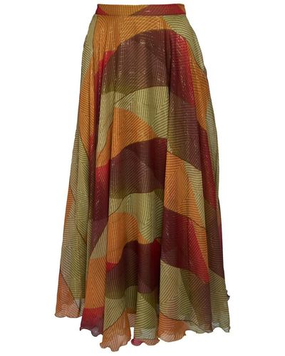 Sofia Tsereteli Long Silk Skirt In Multicolored Patch - Brown