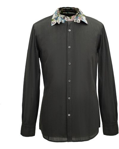 Smart and Joy Long-sleeves Shirt With Printed Collar And Cuffs - Black