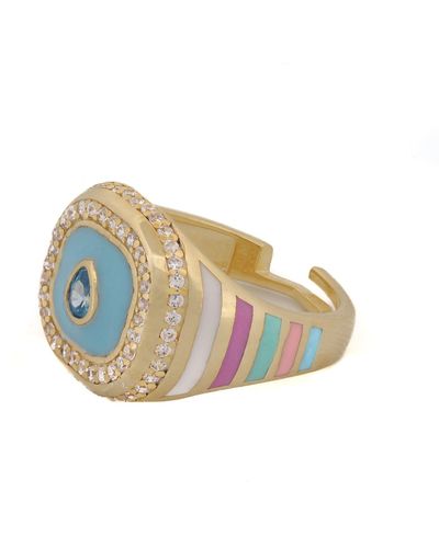 Ebru Jewelry Sky Pastel Colours Diamond & Gold Spring Statement Ring - Blue