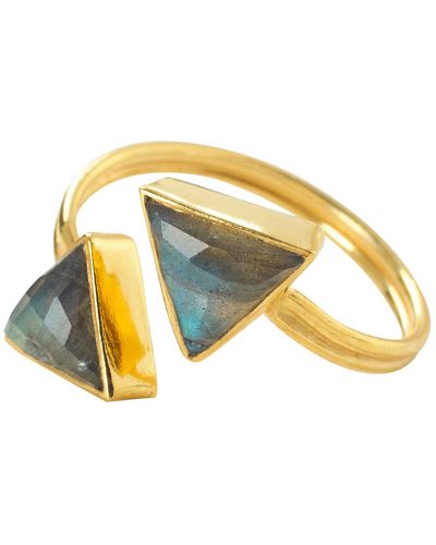 YAA YAA LONDON Labradorite Triangle Direction Gold Vermeil Adjustable Gemstone Ring - Yellow