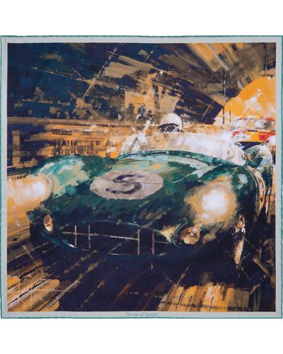 Otway & Orford 'victory At Last' Classic Motor Racing Silk Pocket Square. Medium-size. - Blue