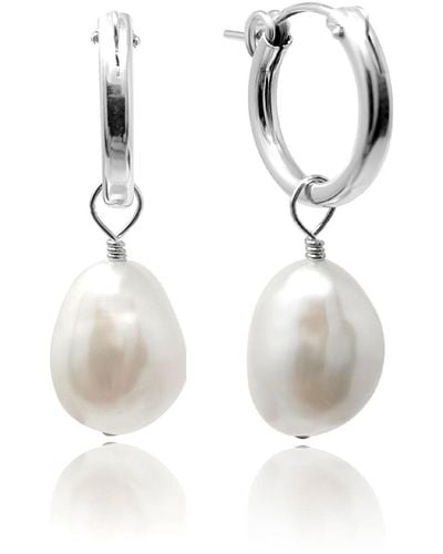 Kiri & Belle Sia Sterling Baroque Pearl Hoop Earrings - White