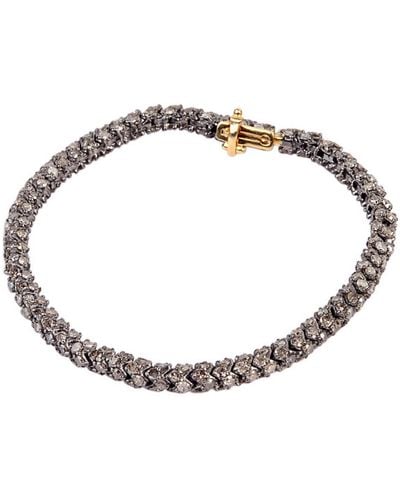 Artisan 14k Gold & 925 Sterling Silver In Pave Diamond Tennis Fixed And Flexible Bracelet - Metallic