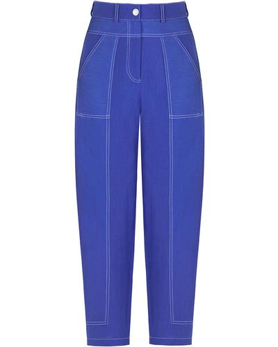 Nocturne Linen Carrot Trousers - Blue