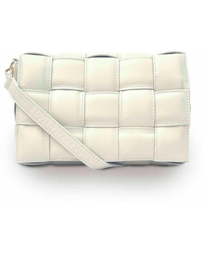Apatchy London Neutrals Ecru Padded Woven Leather Crossbody Bag - Natural