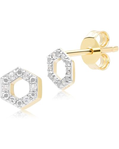 Gemondo Geometric Hex Diamond Stud Earrings In Yellow Gold - Metallic