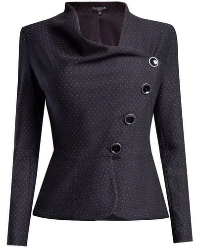Rumour London Richmond Jacquard Jersey Tailored Jacket With Asymmetric Buttoning - Black