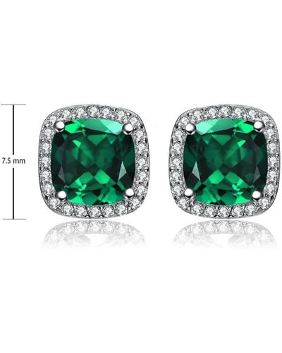 Genevive Jewelry Sterling Silver Emerald Cubic Zirconia Vintage Cushion Cluster Halo Stud Earrings - Green