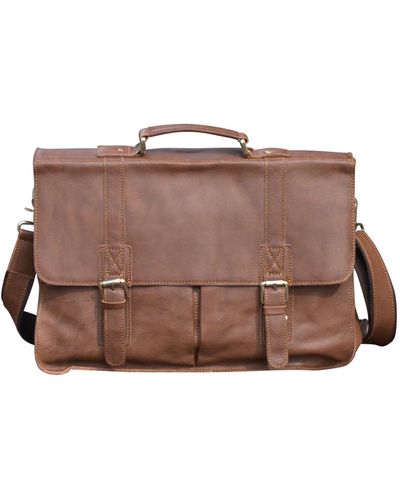 Touri Worn Look Genuine Leather Briefcase - Brown