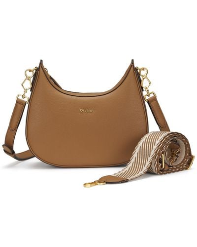 orYANY French Zip Leather Crossbody Bag - Brown