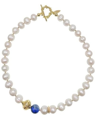 Farra Freshwater Pearls With Lapis Necklace - Metallic