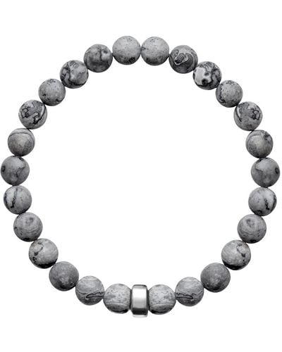 Ora Pearls Aro Men's Map Jasper Bracelet Silver Bead - Metallic