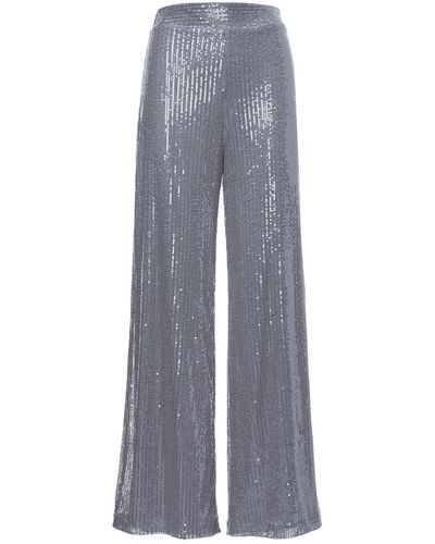 BLUZAT Sequin-embellished High-waist Pants - Gray