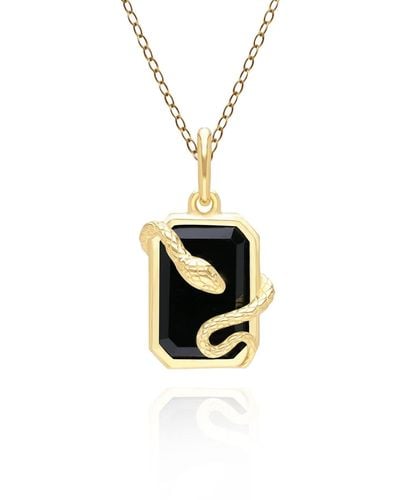 Gemondo Black Onyx Snake Wrap Pendant In Gold Plated Sterling Silver - Metallic