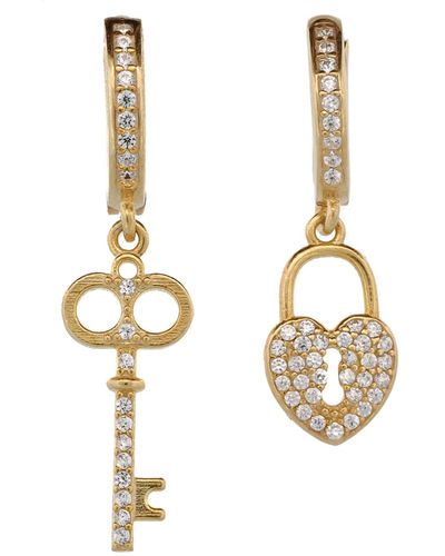 Ebru Jewelry My Heart Is Yours Key & Heart Lock Plated Diamond Earrings - Metallic