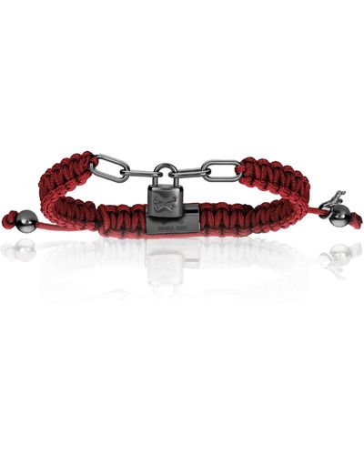 Double Bone Bracelets Black Pvd Lock With Wine Polyester Bracelet - Red