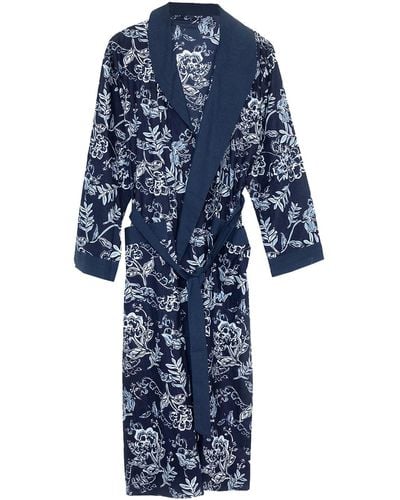 Inara Indian Cotton Rain Print Robe - Blue