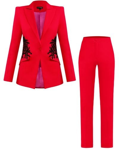 Tia Dorraine Fantasy Tailo Suit With Embroidery - Red