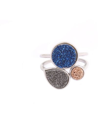 Gosia Orlowska "erika" Triple Druzy Sterling Adjustable Ring - Blue