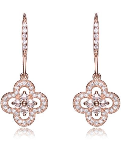 Genevive Jewelry Cubic Zirconia Sterling Silver Rose Gold Platted Flower Shape Micro Pave Earrings - Pink