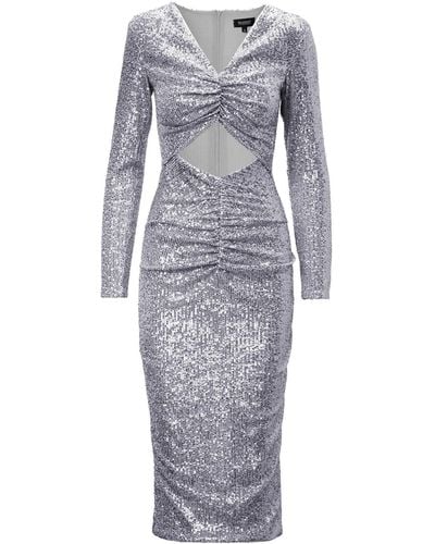 BLUZAT Sequin Midi Dress With Cut-out And Gathered Detailing - Gray
