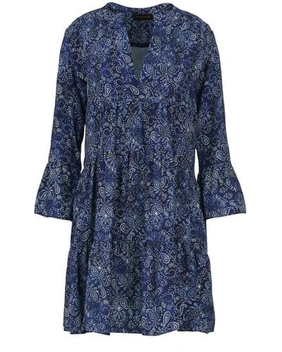 Conquista Paisley A Line Dress With Bell Sleeves - Blue