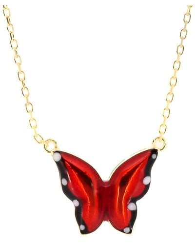 Ebru Jewelry Gold Joy Red Enamel Butterfly Necklace-red