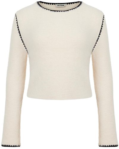 Nocturne Embroidered Crop Sweater - White