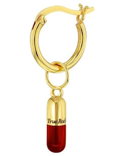 True Rocks 18kt Gold Plated & Red Mini Pill Charm On Gold Plated Hoop - White