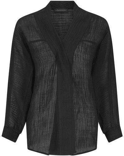 The Summer Edit Margot Crinkle Linen Sports Shirt - Black