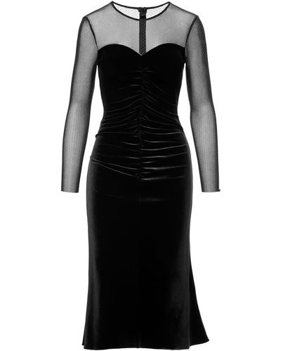 Nissa Ruched Velvet Dress - Black