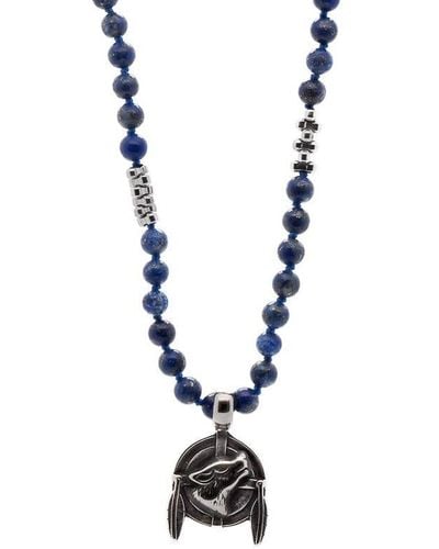 Ebru Jewelry Lapis Lazuli Stone Beaded Brave Wolf Necklace - Metallic