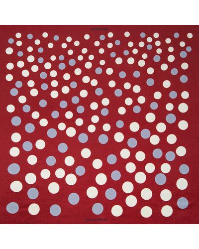Otway & Orford 'planetarium' Polka Dot Silk Pocket Square In Maroon With Grey & Cream. Full-size. - Red